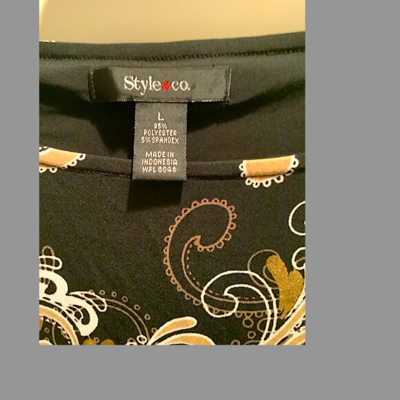 Style & Co - Abstract gold, black & silver long-sleeved top, Size L, poly blend - Picture 2 of 7